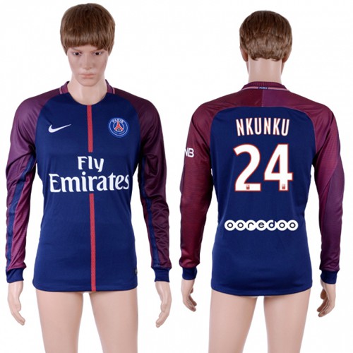 Paris Saint-Germain #24 Nkunku Home Long Sleeves Soccer Club Jersey